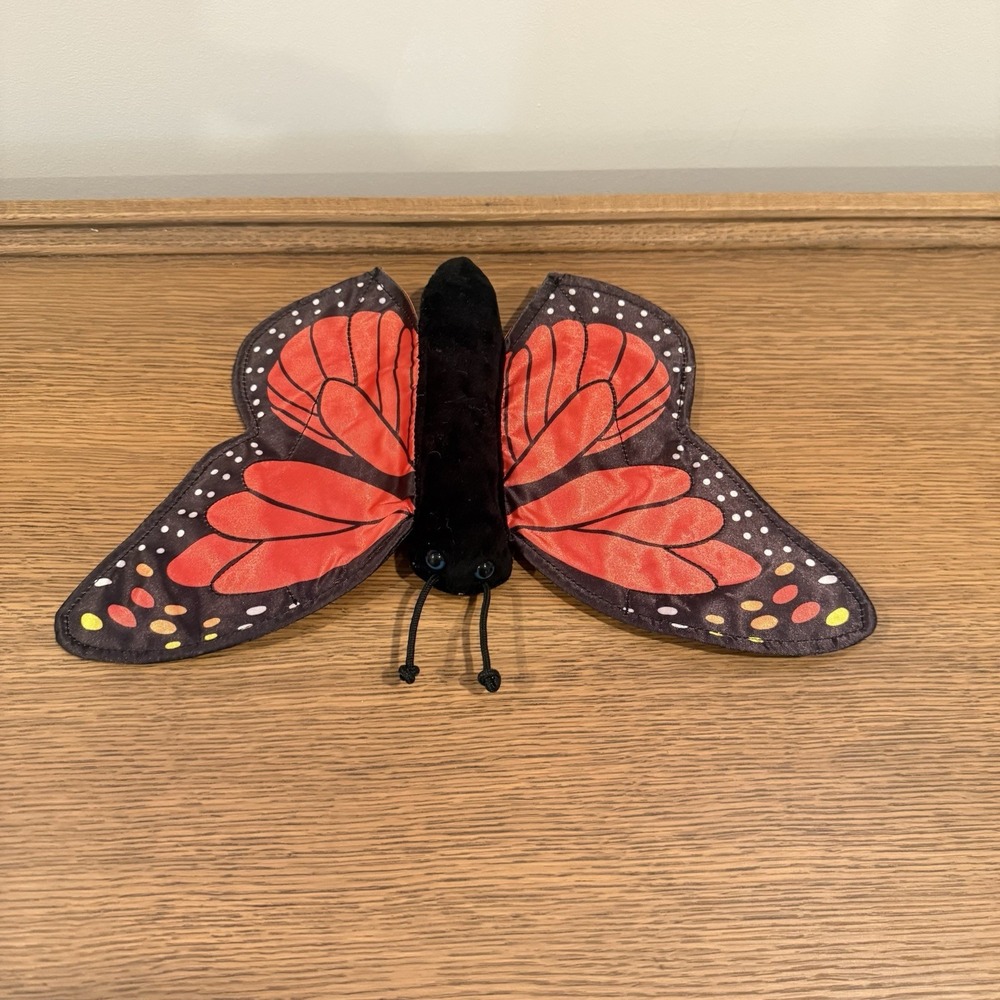 Folkmanis Monarch Butterfly Plush Hand Puppet Flappable Wings 8.5 x 15" EUC